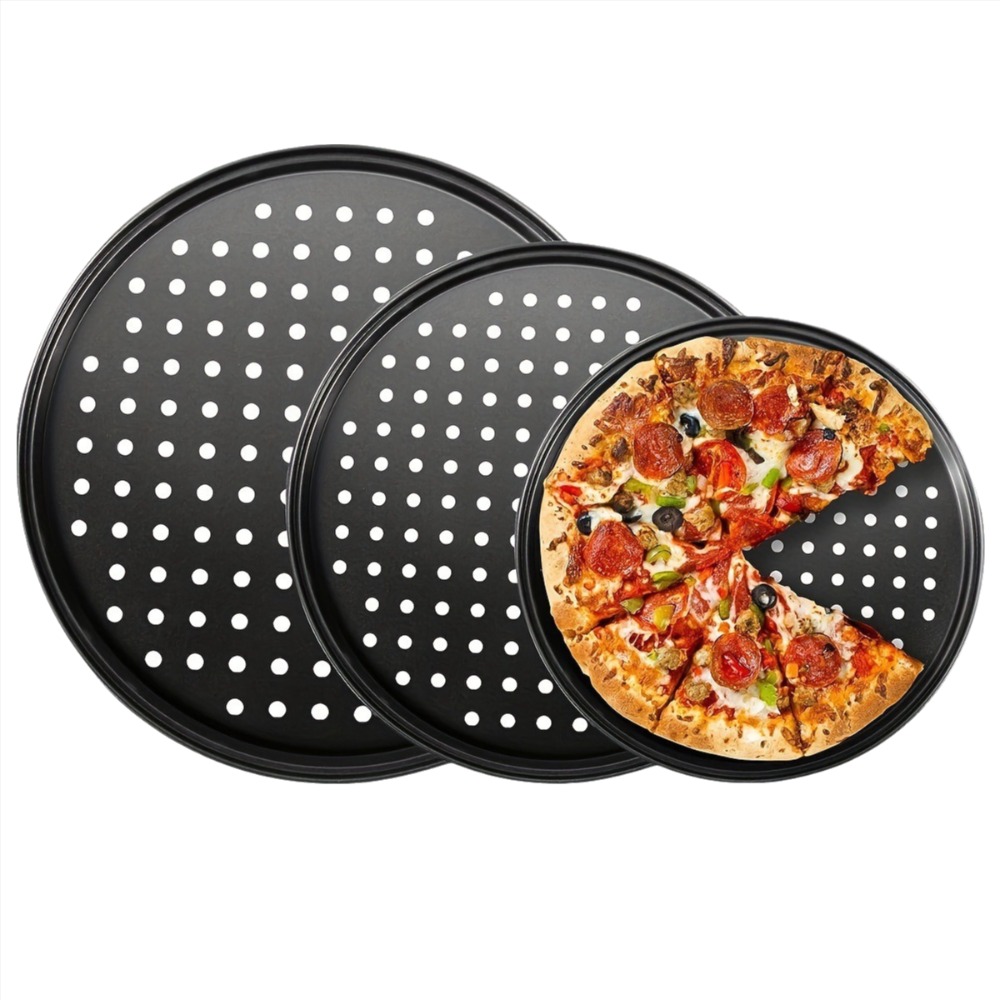 Pizza Stone Baking - Set Loyang Pizza Berlubang Baja Karbon